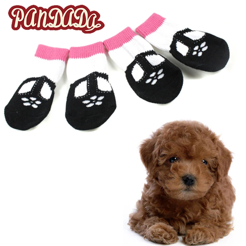 

4PCs Indoor Pet Dog Warm Sock Soft Cotton Anti-slip Knit Weave Small Dogs Socks Skid Bottom Shoes