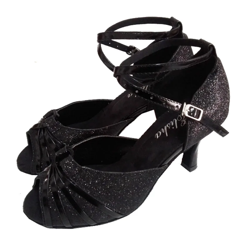 Обувь для танцев Elisha; женские туфли на каблуке с ремешком на щиколотке; Цвет Черный; блестящие туфли для сальсы; туфли для латинских танцев с открытым носком; Обувь для бальных танцев