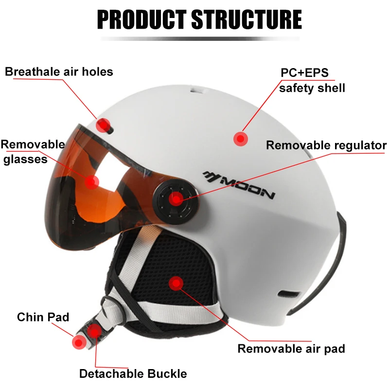 MOON Skiing Helmet Integrally-Molded PC+EPS High-Quality Ski Helmet Goggles Outdoor Sports Ski Snowboard Skateboard Helmets Mens 5