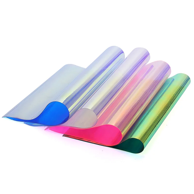

A4/20X95cm Iridescent Holographic Clear Transparent PVC Fabric Vinyl Material Bow Craft Bag DIY Decorative