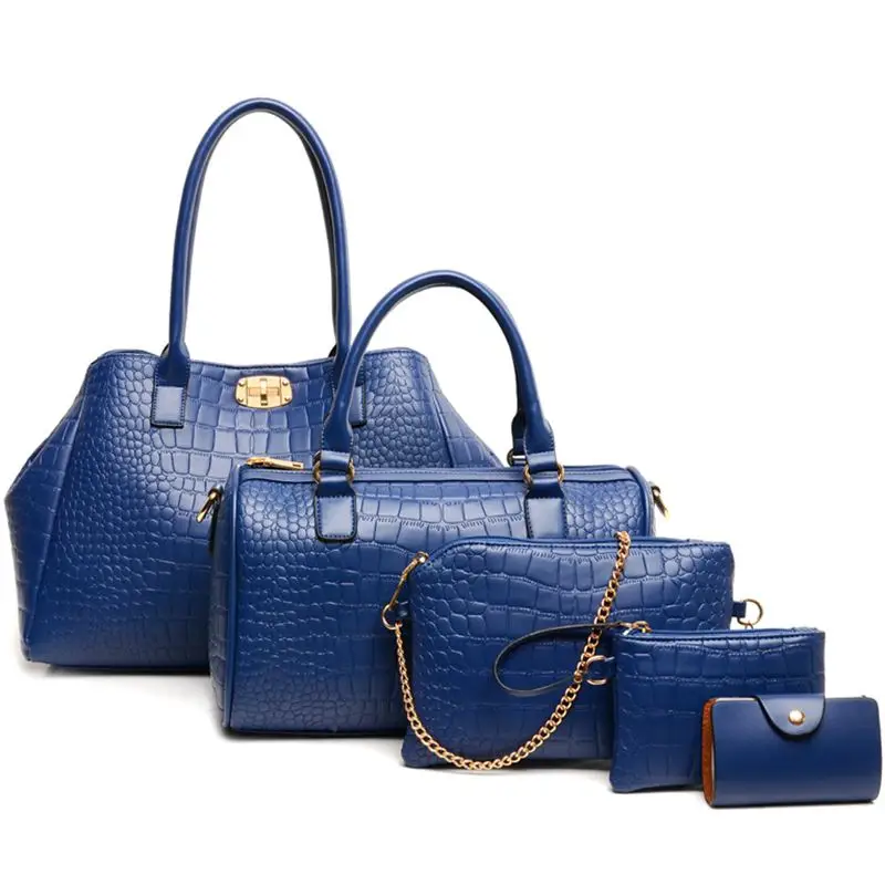 5 Pcs/Set Women Bags 2017 Fashion Girls Handbag 3 Color Composite Women Bags Crocodile Women Messenger Bags Tote Bolsas WB020