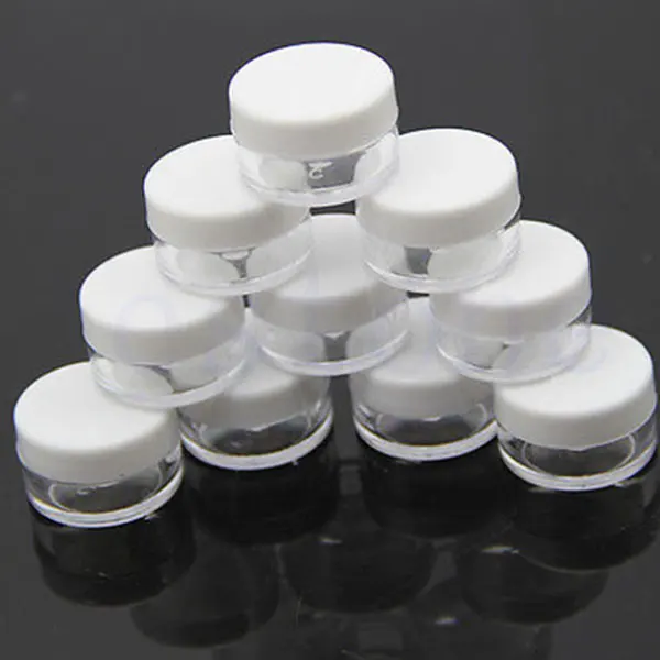 

200PCS X 2g 3g 5g 10g 15g 20g Transparent Sample Jars Pot Containers with White Lids for Makeup Powder Cream Lip Balms Storage