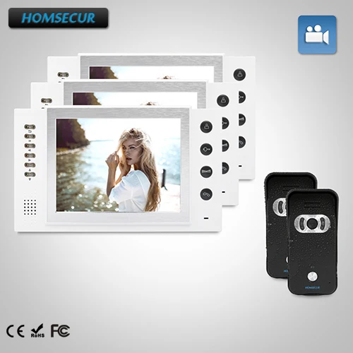 

HOMSECUR 8" Wired Video&Audio Home Intercom+White Monitor for Home Security 2C3M : TC021-B Camera(Black)+TM801R-W Monitor(White)
