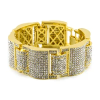 Men Women Hip hop Wide I Square Cross Shape Rhinestone Bracelet Bangle Bling Imitation Stone Chains Link Wristbands Fine Jewelry 2