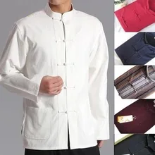 Для мужчин китайский традиционный с длинным рукавом Хлопок Тан костюм у Шу Тай Чи Топ шаолин Кунг Фу крыло Чун рубашка костюмы