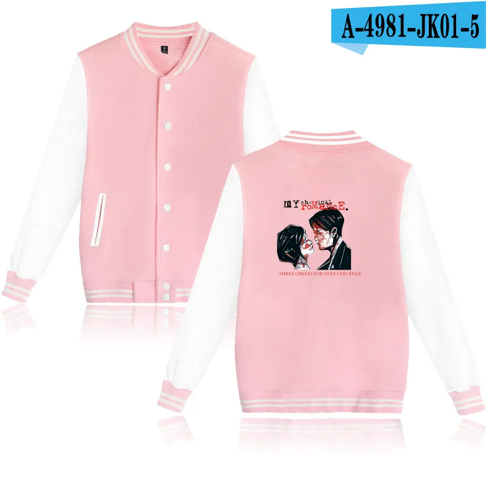 My Chemical Romance с буквенным принтом в стиле хип-хоп бейсбольная куртка для мужчин и женщин толстовки пальто повседневные толстовки с длинными рукавами куртки топы 4XL - Цвет: pink and white
