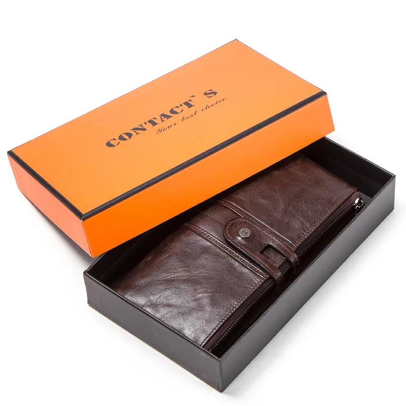 CONTACT'S Кошелек- портмоне со скидкой из натуральной кожи с отделениями для денег и iphone 8 с застежкой молния - Цвет: coffee a box