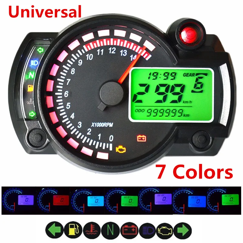 Motorcycle Speedometer Tachometer Motorcycle Tachometer Digital Colorful LCD Speedometer Motorcycle LED Odometer DC 12V Odometer Speedometer Gauge with Indicator