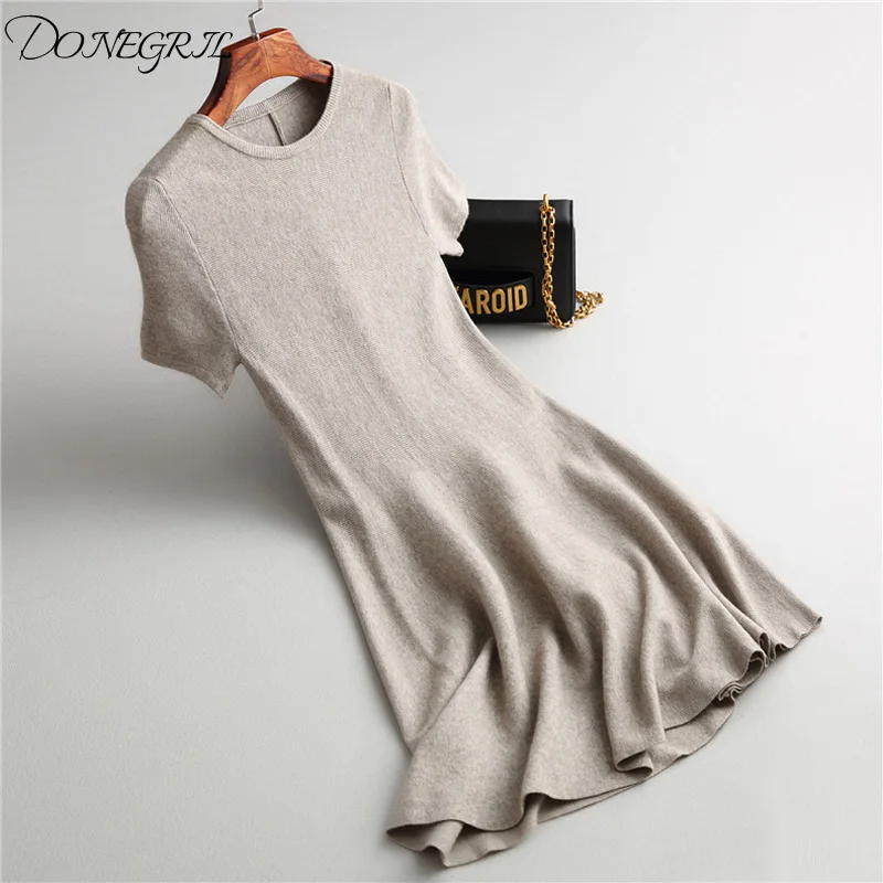 

Women Dress 2019 Spring Short Sleeves New Arrival Casual Solid Colors Preppy Style Knitted Dress Female