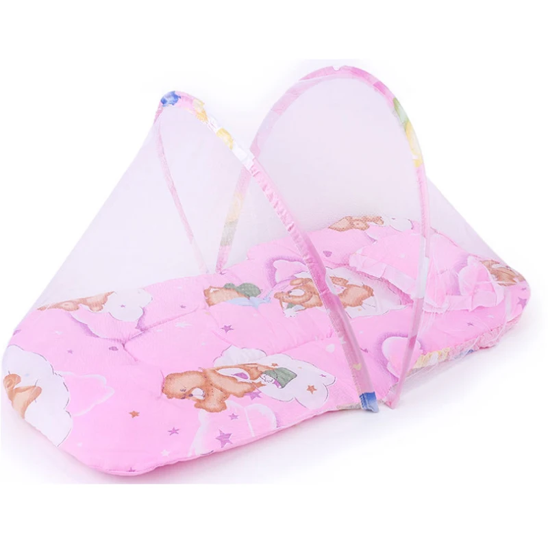 HAOBABY. Baby Crib Netting Portable Foldable Baby Bed Mosquito Net Pink Blue Baby Cartoon Foldable Crib Tent Cushion Mattress