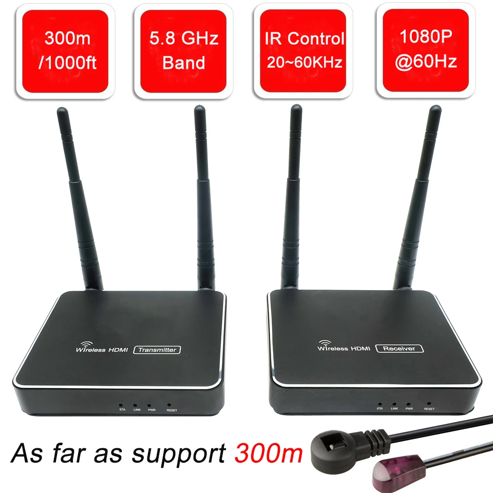 

5GHz HDMI Wireless Transmitter Dual WIFI Antenna Wireless HDMI Transmission Extender 300m HD Wireless HDMI Video Sender Receiver