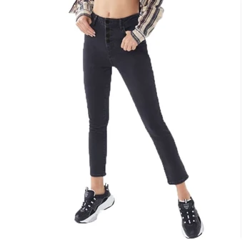 

solid black slim fit harem pants Jeans Women elastic middle Waist Skinny Pencil Blue Denim Pants bleached washed Jeans women