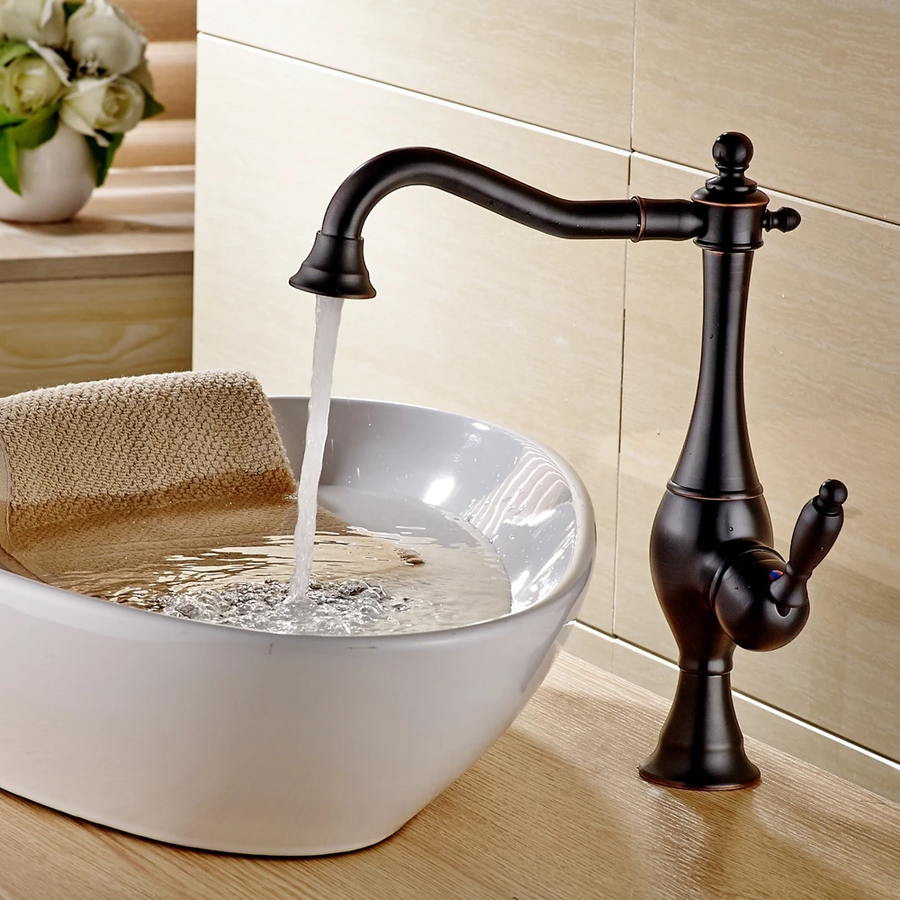 Oil Rubbed Bronze Countertop Tap Mixer Deck Mounted Swivel Bathroom