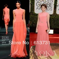 Sarah Hyland 71st Annual Golden Globe Awards 2014 Sleeveless Chiffon Coral Celebrity Red Carpet Dresses Floor Length Prom Gown