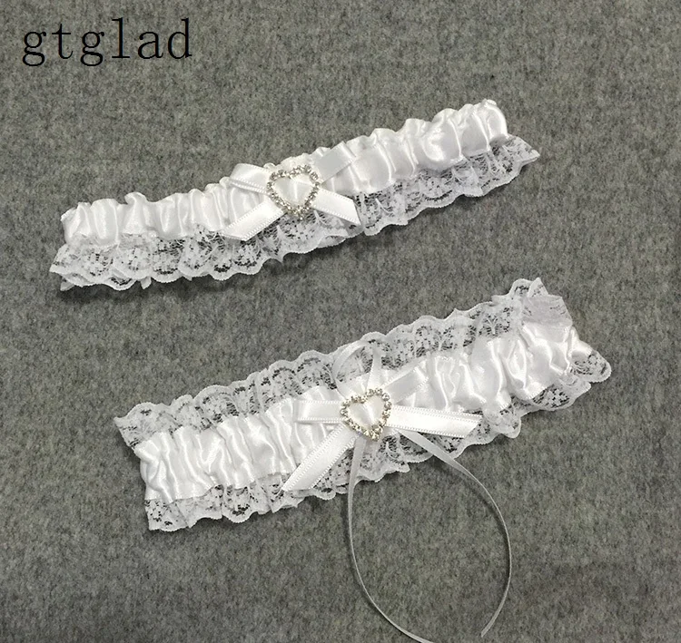 gtglad Sexy heart Wedding Garter Set Garter Crystal Rhinestone Bridal Garter Stretch Lace Bow Garter