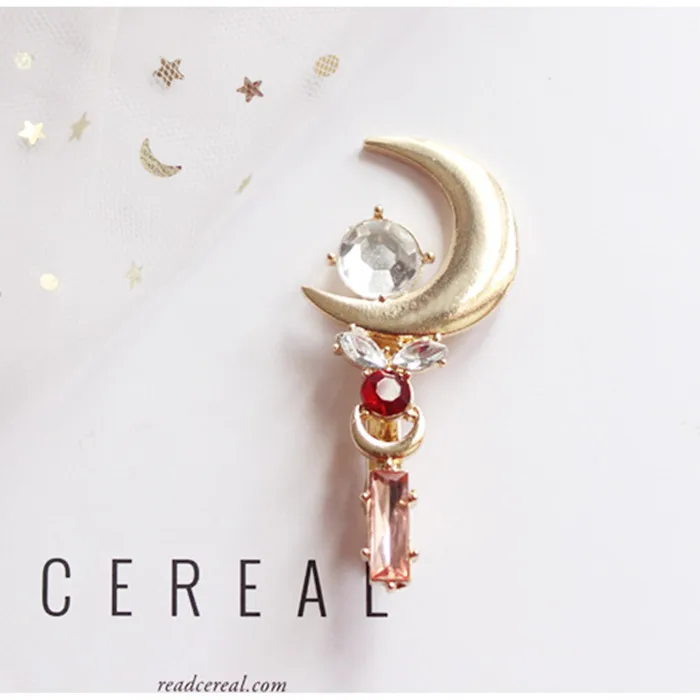 

2019 Sailor Moon Stick Hairclip Gold Color Moon Hairpin Hair Accessories Pink Rhinestone Hair Clip Pins Jewelry for Girl Gift