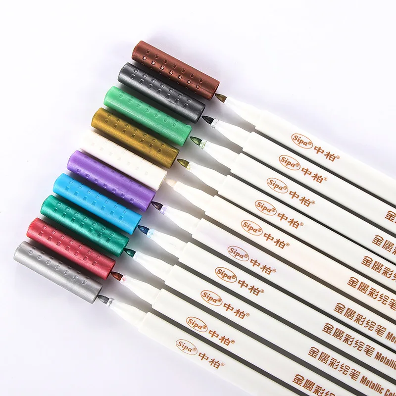 

10pcs/Set Metallic Permanent Paint Markers Pens Fine Point Metal Art Brush Tip Markers for Script Lettering Gift Card Making Pen