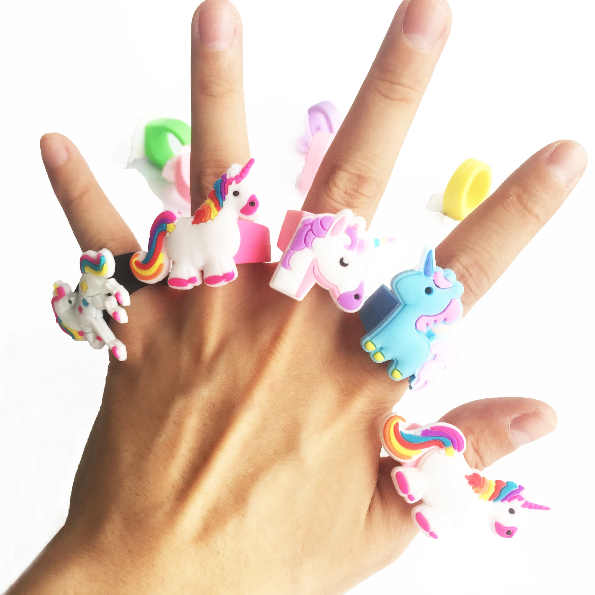 

10pcs Rubber Rainbow Unicorn Rings Cartoon Finger Jewelry for Girls Birthday Christmas Party Gifts Unicorn Party Supplies