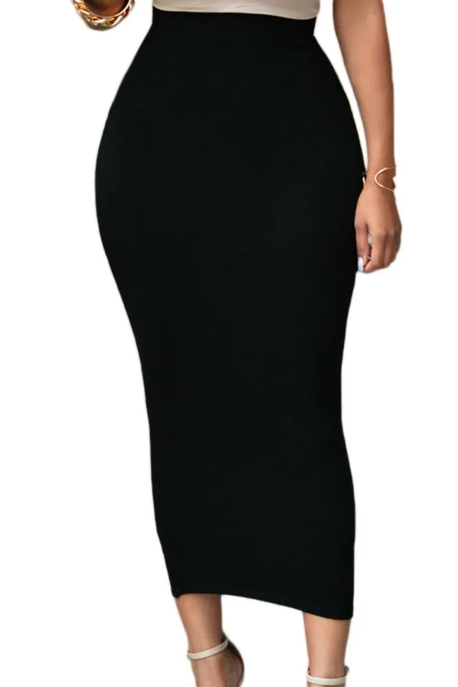 Solid-Black-High-waisted-Bodycon-Maxi-Skirt-LC71188-2-1