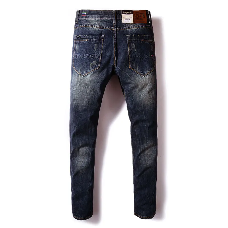 Fashion Classical Men Jeans Dark Color Straight Fit Ripped Jeans homme Italian Vinatge Style 100% Cotton Jeans Men Denim Pants