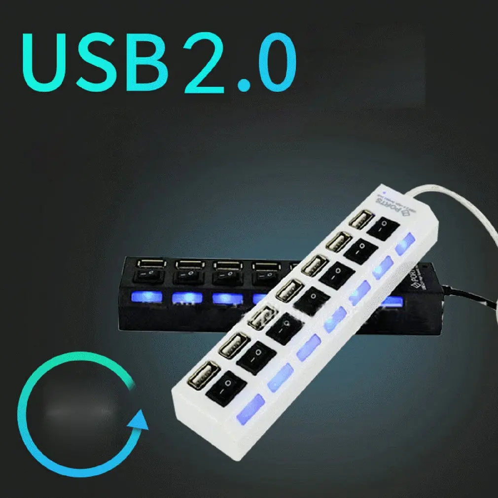 7 портов USB 2,0 высокоскоростной адаптер многоинтерфейсный концентратор питания вкл/выкл независимый индикатор переключения света семибитный сплиттер