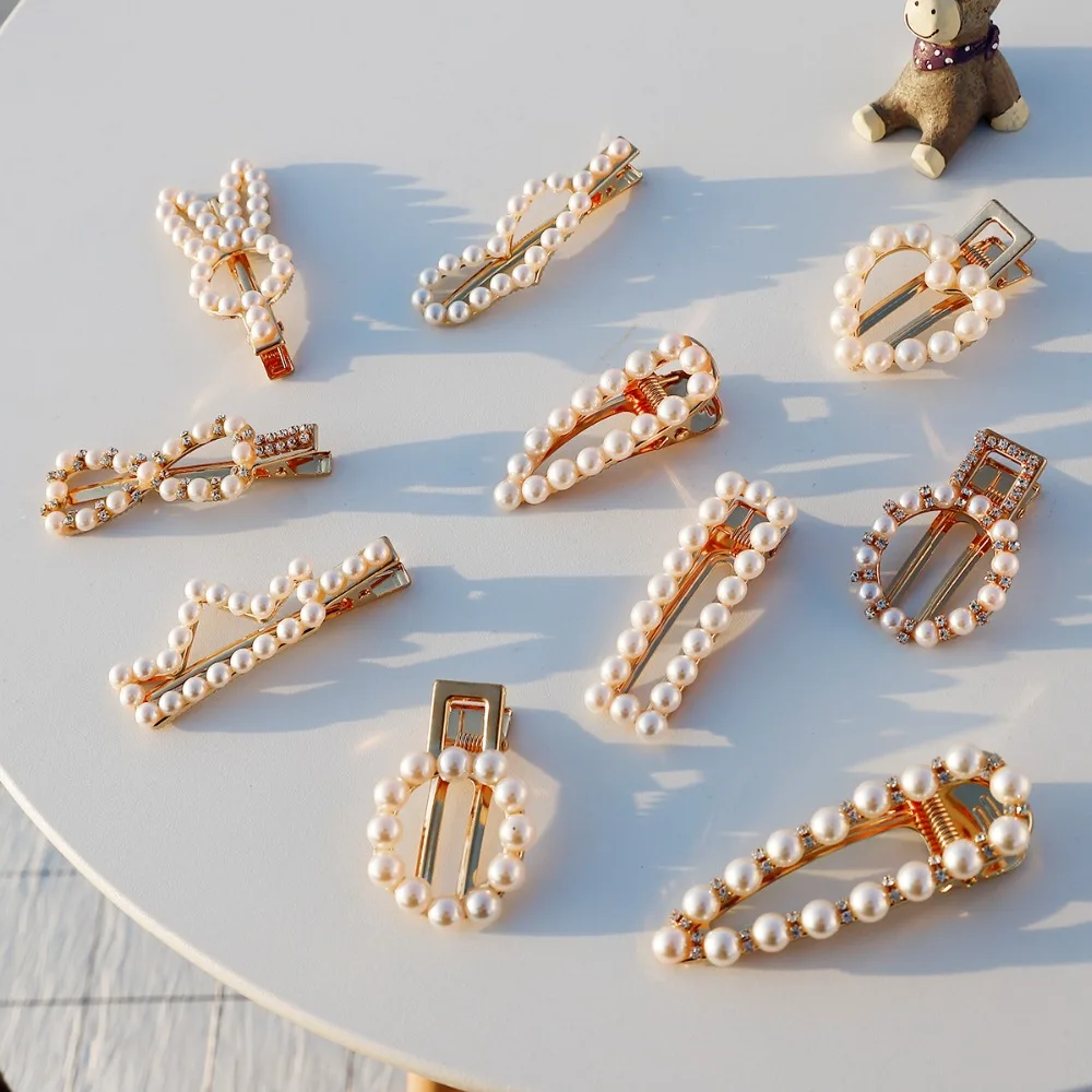 

Hot Sale New Pearl Hair Clips Alloy Hairpins Korea Style Geometric Metal Barrettes Girls Hair Grips Styling Hair Accessories
