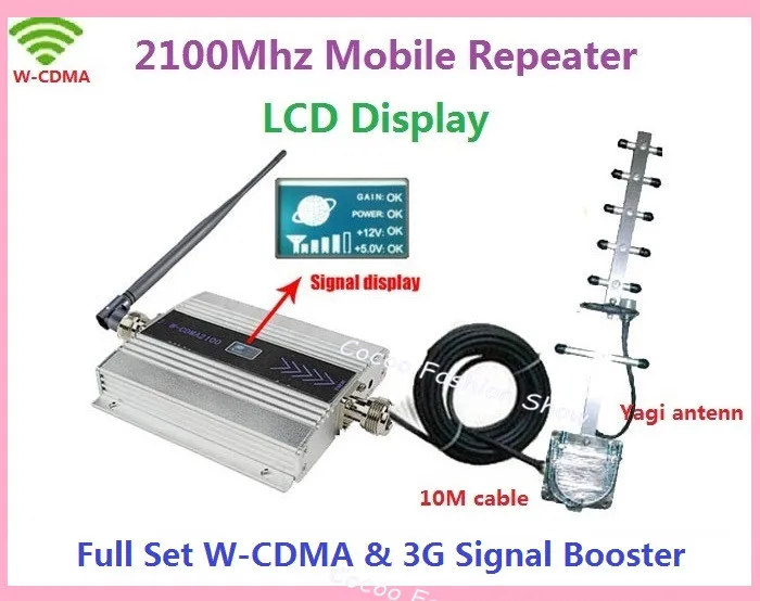 

LCD Display ! Mini W-CDMA 2100Mhz 3G Mobile Phone Signal Booster , WCDMA 3G repetidor de sinal Celular Signal Repeater + Antenna