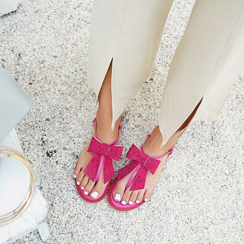 

2018 summer new fashion sweet bow rhinestone sandals women trend elegant simple leather casual sandals.
