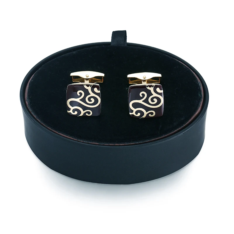

DY The new high-quality golden cloud shaped Cufflinks black leather box set men French Cufflinks box set free shipping