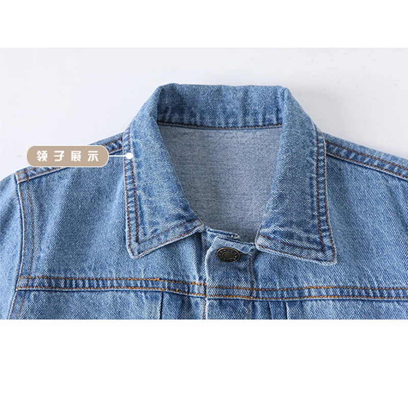 Baby Jacket Spring Long-Sleeve Kids Denim Print Dog Coat Casual Turn Down Collar