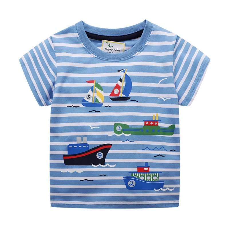 Jumping meter/футболки для мальчиков и девочек с изображением космоса, хлопковые летние футболки для малышей для девочек и мальчиков с буквенным принтом «Ракета», топы, футболки для малышей - Цвет: T6141 Stripe boat