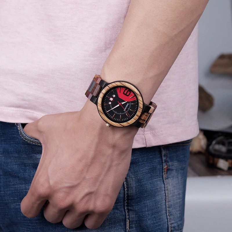 BOBO BIRD Q13 Date Display Business Watch for Mens Mixed Wooden Quartz Wristwatch in Wood Gift Box relojes hombre 2018