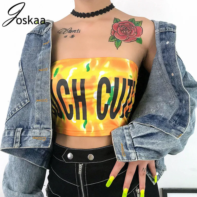 

Strapless Letter Print New Fashion Tie Dye Crop Top Women Elastic 2019 Summer Casual Festival Tube