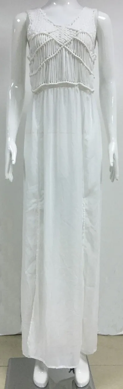Новое сексуальное платье без рукавов белое длинное платье с вырезами Летние платья пляжное шифоновое пляжное платье-туника Maxi dress Vestidos Q130