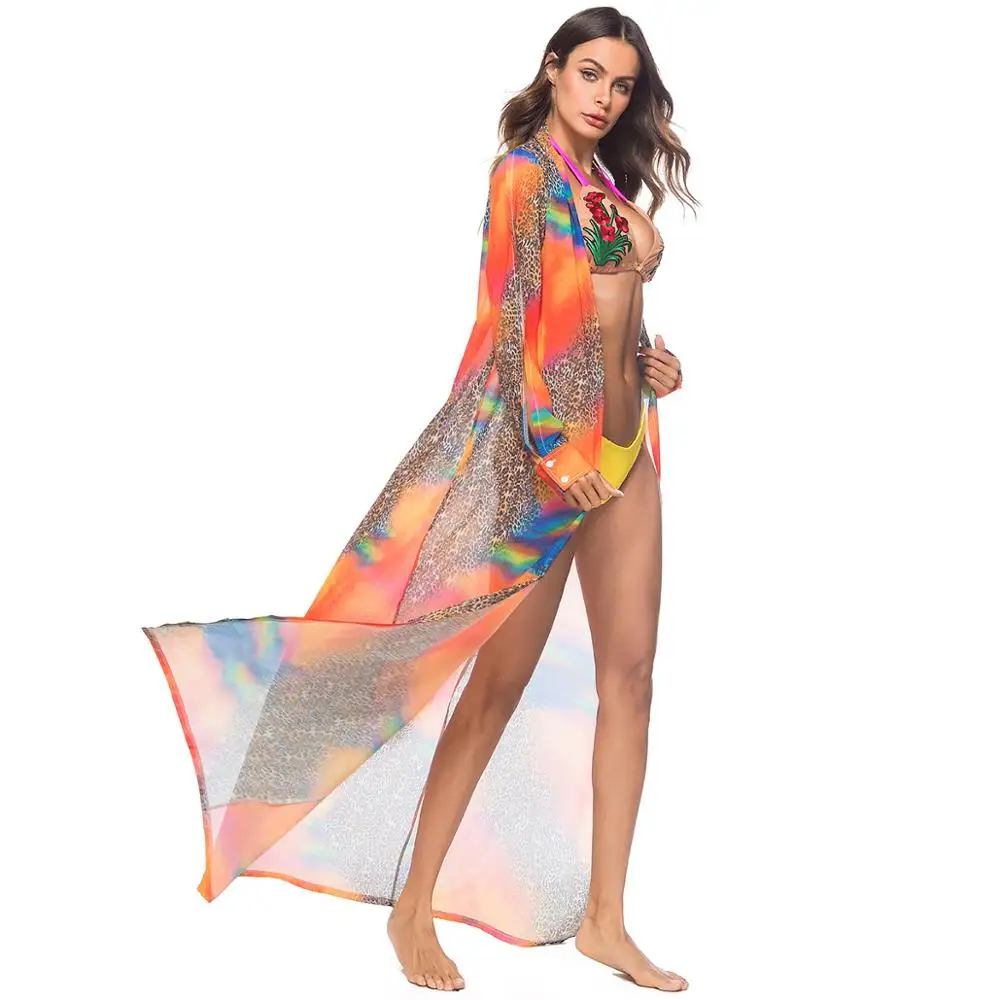

Sexy Women's Cardigan Chiffon Floral Leopard Printed Long Shirt Summer Casual Ladies Tops Loose Cloak Beach Boho Female Blouse