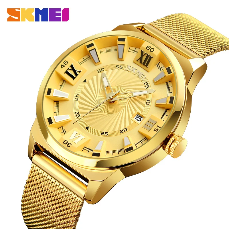 SKMEI 2018 Top Luxury Brand Men Quartz Watch Business Gold Watches Male Waterproof Wristwatches Clock Relogio Masculino 9166