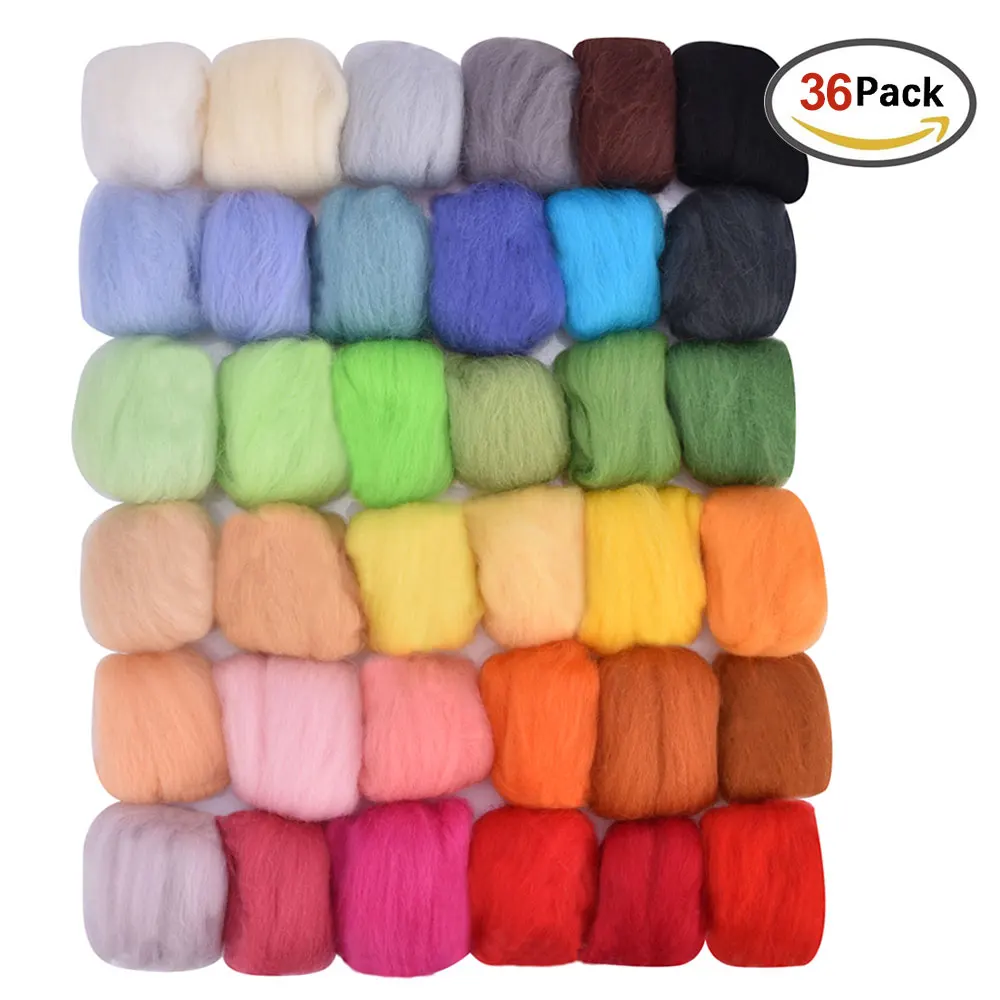36/50 Colors Roving Wool Felt Fabric Kit Handle Felting Needle Set for Christmas Ball Toys Making DIY Felting Wool Crafts