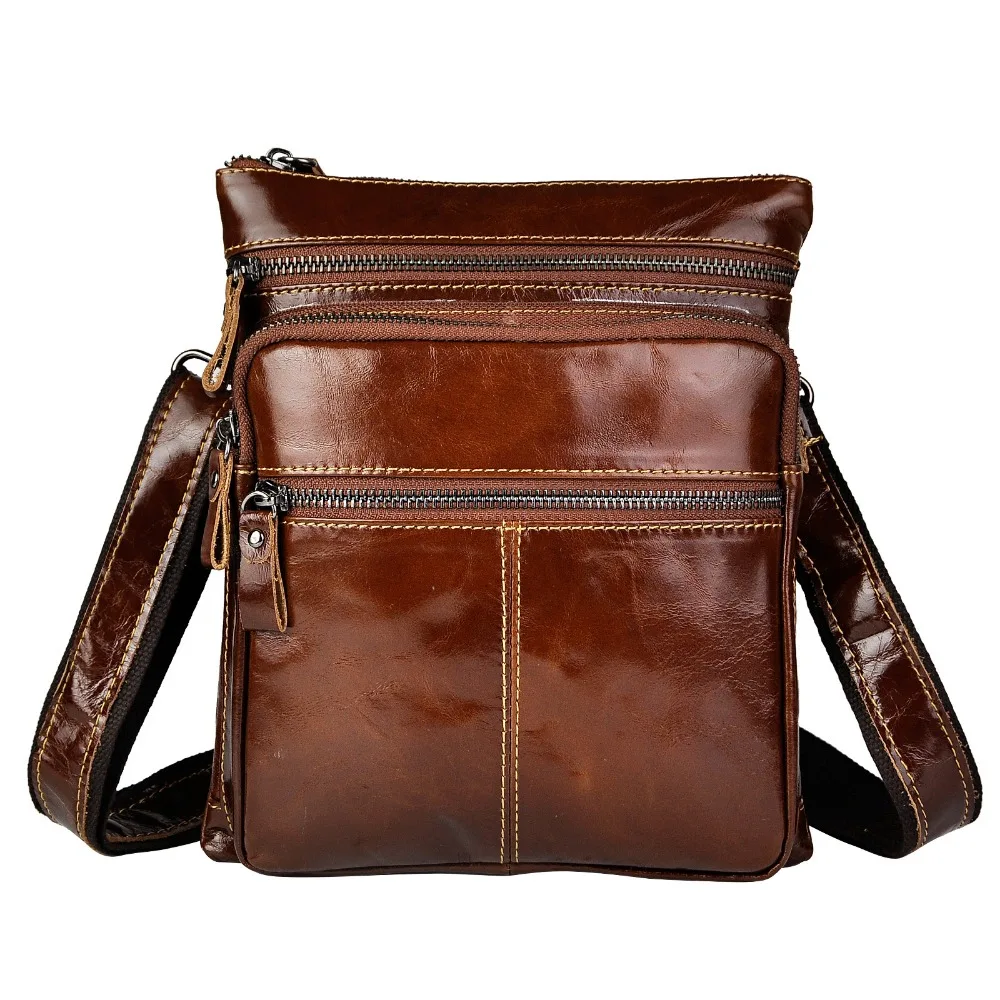 Real Leather Male Fashion messenger bag cowhide Casual Design Crossbody One Shoulder bag School ...