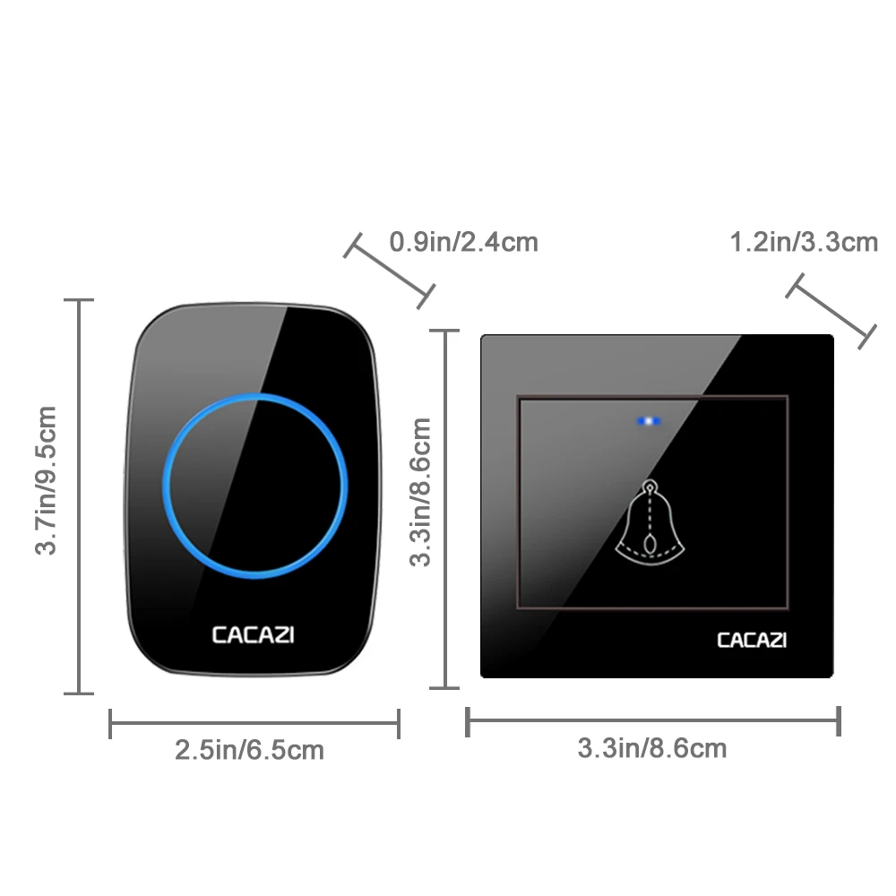 CACAZI Wireless Doorbell Waterproof 300M Remote 1 Battery Button 1 2 Receiver Home door bell led light 36 chime US EU UK Plug CACAZI Wireless Doorbell Waterproof 300M Remote 1 Battery Button 1 2 Receiver Home door bell led light 36 chime US EU UK Plug
