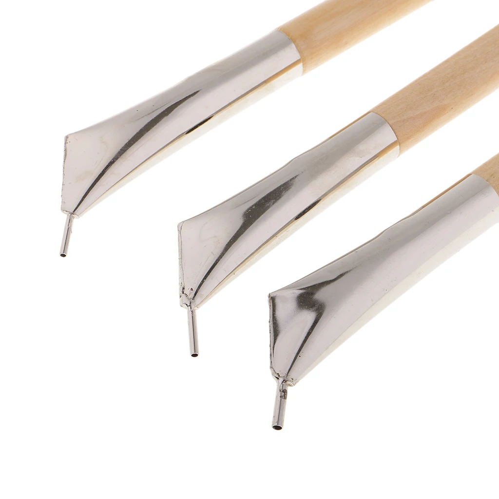 Stainless Steel Pottery Clay Sculpture Wax Tools Set Printing Batik Knives Pens Natural Wood Color Pack of 3 (17.5cm/6.89inch)