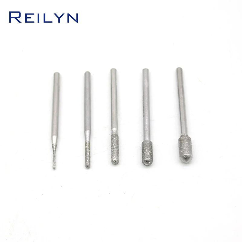 Reilyn 5pcs 3mm X 2/3/4/5/6mm Grit 120#Diamond Grinding Burr Emery Grinding Point Diamond Metal Jade Diamond Peeling Bits Emer Reilyn 5pcs 3mm X 2/3/4/5/6mm Grit 120#Diamond Grinding Burr Emery Grinding Point Diamond Metal Jade Diamond Peeling Bits Emer
