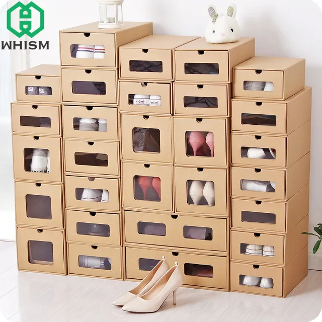 Whism Kraft Paper Shoe Storage Box Sports Shoes Holder Makeup Whism Kraft Paper Shoe Storage Box Sports Shoes Holder Makeup Organizer Rectangle Rack High Heels
