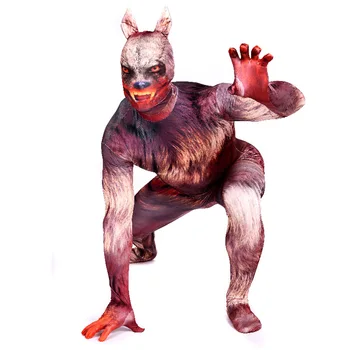 

Halloween Purim Adult Werewolf Costumes Spandex Anime SuperHero Cosplay full red outfit Costume Zentai Suits Bodysuit