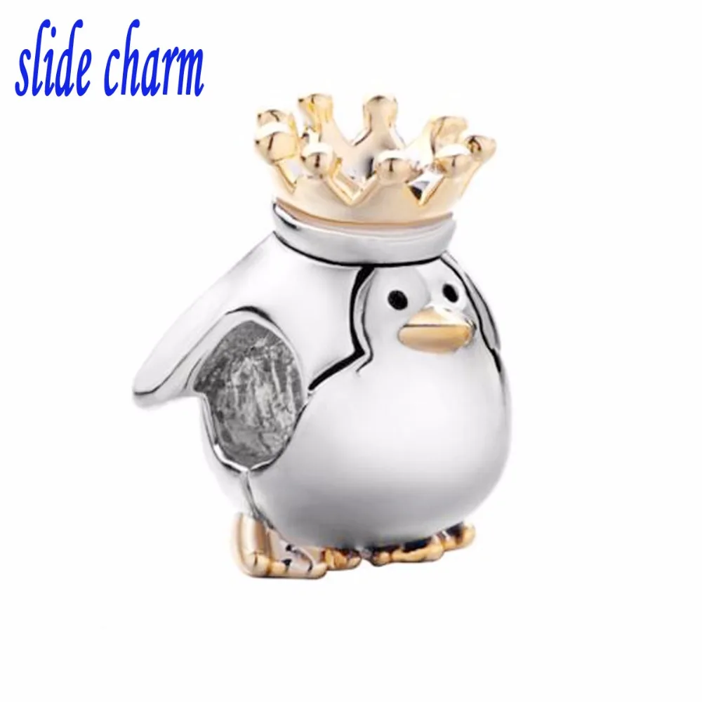 

slide charm Free shipping of genuine silver color beads fit Pandora bracelets penguin charm bracelets and jewelry accessories