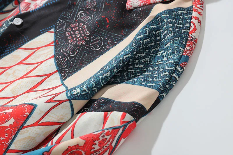 Японская уличная одежда Ukiyo E Геометрическая Лоскутная рубашка с длинным рукавом хип-хоп Повседневная Гавайская Мужская рубашка с 3D принтом на осень и весну