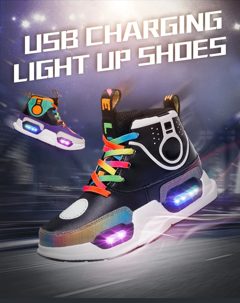 Детская Легкая спортивная обувь, перезаряжаемая с мигающими огнями, обувь для мальчиков, девочек цветные светодиодные лампы, обувь на осень