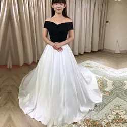 2019 черно-белые атласные свадебные платья с открытыми плечами vestido noiva simples