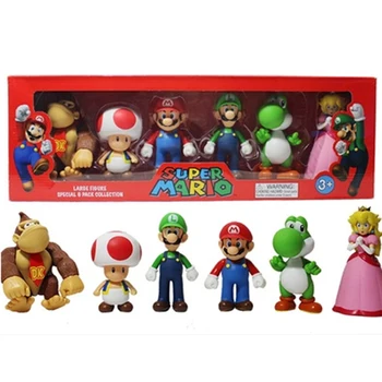 

2018 6pcs/lot Super Mario Bros waluigi green dragon figures set with box super mario series 3 bros action figurines party Toy