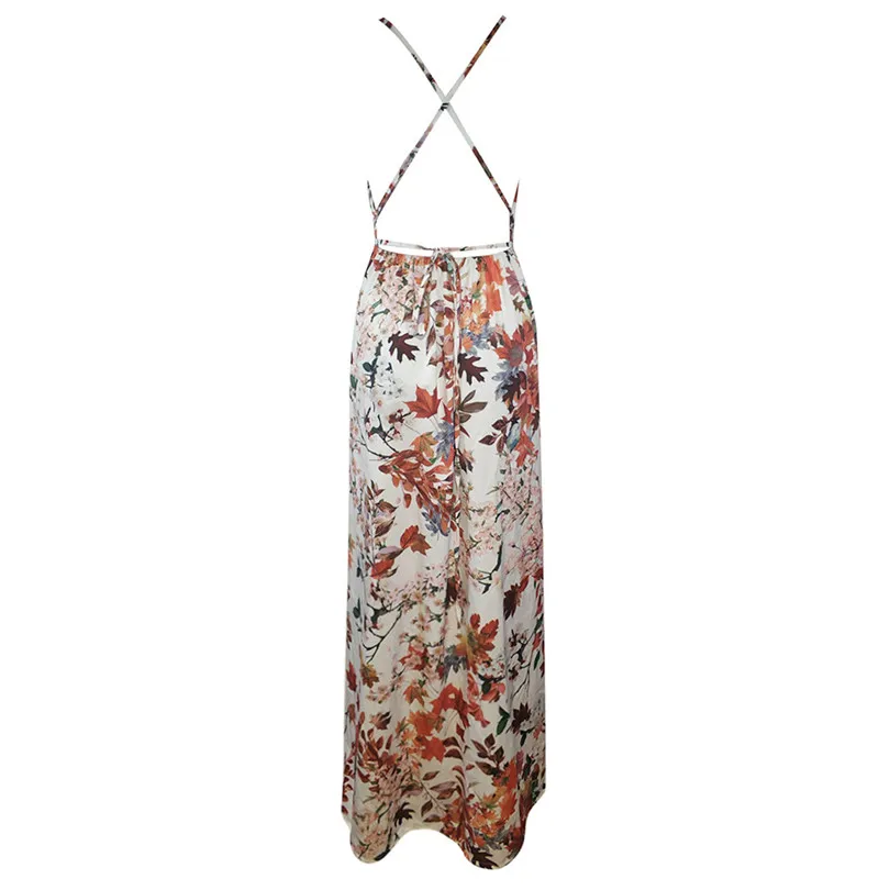 Women Beach Bohemian Summer V-Neck Printed Sleeveless Long Dress 2019 New Lace Up Split Swing Maxi Dress #E03 (7)