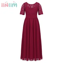 Iiniim/кружевное шифоновое платье с цветочным узором и короткими рукавами и бантом для девочек; платья принцессы для детей; vestidos; платье для свадебной вечеринки